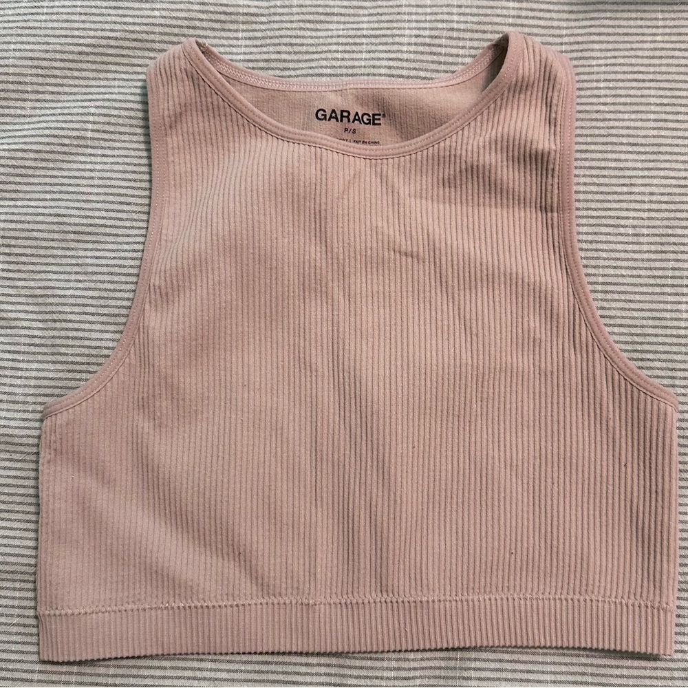 GARAGE Tan Ribbed Tight Crop Top Sports Bra Size Small